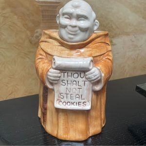 Vintage Treasure Craft Monk Cookie Jar thou shall not steal cookies